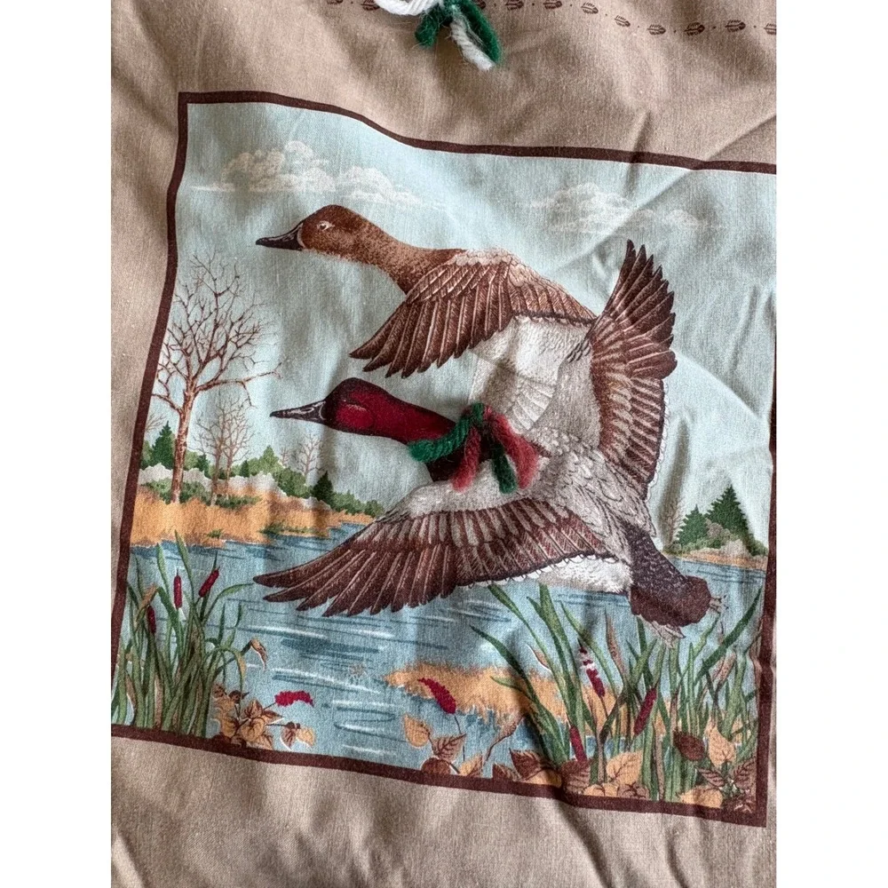Vintage Duck Wildlife Hand Tied Quilt Tan Brown Rustic Cabin Mallard Wood Duck